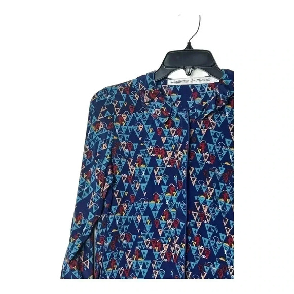 1616. UNITED BAMBOO X MADEWELL 100% SILK FLORAL MOTIF DAMASK BATIK BLUE TOP XSM - Picture 4 of 10